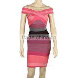 2015 New Arrival Slash Sleeve Pink/Green Gradient Bandage Dress Brand Hot Cocktail Party Slim Dress thumbnail-6