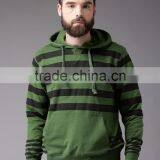 Green Black Striped Hooded Sweatshirt Custom Wholesale Long Sleeves Kangaroo Pocket Ribbed Hem Sweater 60% Cotton 40% Polyester thumbnail-2