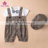 Baby Boys Summer Bodysuit Short Sleeve Plaid Rompers Gentlemen Kids Boys Suit With Hat thumbnail-2