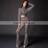 Runwaylover 084 Europe Style Ladies Two Piece Suits , Women Sexy Turtleneck Crop Top And Transparent Casual Pants thumbnail-4
