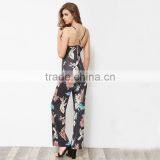 Black Floral Ladies Jumpsuit, 2017 Fashion Deep V-neck Long Romper thumbnail-2