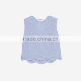 Striped Cotton Top With Wave Cut V-neck and Hem Sleeveless Shirt Tank Tops thumbnail-6