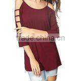 Women's 100% Cotton Comfort Colors TShirts in Bulk Hollowed Out Shoulder Three Quarter Sleeve thumbnail-3