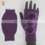 Adults Cute Knitted Wool Gloves Handmade Knitted Gloves with Mink Fur Ball