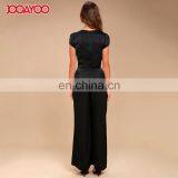 Dongguan Suppliers European Style Short Sleeve Satin Wide-leg Black Long Women One Piece Jumpsuit thumbnail-6