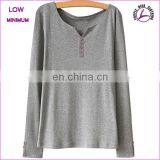 Woman Long Sleeve T-shirt V Neck Custom Cotton T-shirt With Buttons thumbnail-3