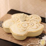 Cream gold ceramics golden hand painted luxury new design unique fruit tray with lid
