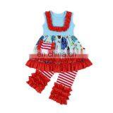 Girl Pocket Dress and Rainbow Stripe Ruffle Pant Bulk Wholesale Kids Clothing Back to School Outfit thumbnail-6