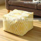 New Modern Pouf Design Yellow Woven Silk-screen Print Tufting Floor Ottoman Pouf thumbnail-1