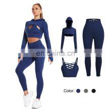 New Fashion 3 Piece Yoga Pants Set Elasticity Sport Wear Logo Yoga Activewear Set thumbnail-1