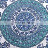 Indian Cotton Table Cloth Blue-White Floral Mandala Printed Dinning Table Cloth Vintage Wall Hanging Throw Bed Sheet Cover TC54 thumbnail-3
