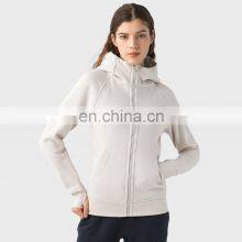 Fleece Zip Up Sleeve Sports Jackets For Women Winter Outdoors Fitness Warm Hoodies With Thumb Hole thumbnail-3