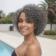 Trendy Design Wig Human Hair Salt & Pepper Kinky Curly Full Mechanism 250% Human Hair Wigs Brazilian Hair 10 Inch For Women thumbnail-2