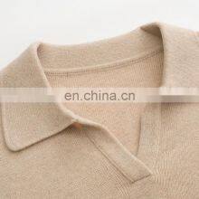 Wholesale 100% Pure Cashmere Pullover Knit Sweater British Style Casual Winter Fashion With Turn-Down Collar and Front Logo thumbnail-3