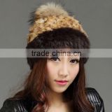 Fluffy and Warm Contrast color 100% real rex rabbit fur hat