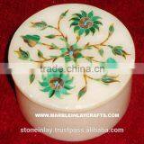 Round Marble Inlay Jewellery Box, Marble Inlay Jewellery Box thumbnail-1