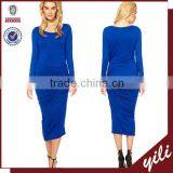 Women Pleat Maxi Dress Bodycon Blue Dress Chinese Clothing Manufacturers thumbnail-1