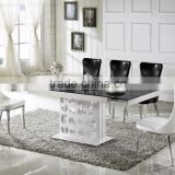 Foshan Dining Room Furniture Special Stainless Steel Leg Design Glass Extendable Dining Table Set