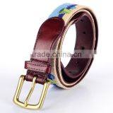 Golf Belt Cowhide Leather 100% Hand Stitching Needlepoint Belt thumbnail-2
