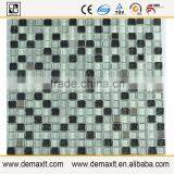 hotel decoration kitchen wall tiles 8mm 300*300mm crystal glass and marble mosaic tile