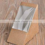 Brown Kraft Paper Custom Logo Design Triangle Paper Sandwich Box With PP Window