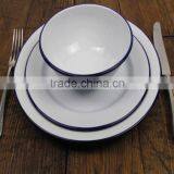 Vintage Enamelware Cereal Bowl - Solid White With Red Rim Enamel Dining Bowls thumbnail-4