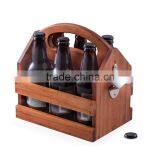 Wood Beverage Caddy With Bottle Opener Wooden Beer Carrier thumbnail-1