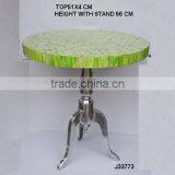 Green Bone Mosaic Round Table Top With Aluminium Base in Mirror Polish thumbnail-1