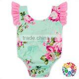 Aqua Floral Pink Flutter Sleeve Hot Little Baby Girls Summer Rompers thumbnail-1