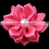 Satin Ribbon Flower With Pearl Bead Center for Kids Hair Accessories thumbnail-1