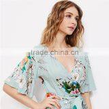 Rayon Floral Print Ladies Romper, Deep V-neck Sexy Half Sleeves Romper thumbnail-6