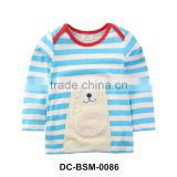 China made white light blue stripe embroidered boy kids striped t shirt