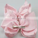 New Design Fabric Big Size 18cm Bowknot Metal Hair Clips Rhinestone Stick Fabric Bowknot With Alligator Clips for Kids thumbnail-2