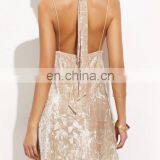 2017 NEWEST V Neck Beige Sleeveless Cocktail Party Velvet Lace Up Cami Dress thumbnail-2