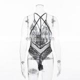 Black Sexy Lace Flowers Bodysuit Summer Mesh Splice Transparent Deep V Neck Jumpsuit Nightwear Women Hollow Corset Overalls Body thumbnail-6