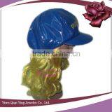 Blue Party Hat With Hair Wig Attachmed for Adults thumbnail-2