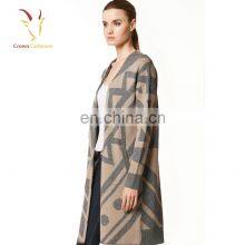 Spring Autumn V Neck Buttons Cashmere Women Knit Long Cardigan Sweaters Coat thumbnail-3