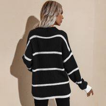 Autumn and Winter New Round Neck Loose Striped Pullover Knitted Sweater thumbnail-4