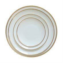 Hot Selling Kitchen Porcelain Serving Dishes Classic Round Elegant Gold Rim White Ceramic Dinnerware Steak Dinner Salad Plates thumbnail-1