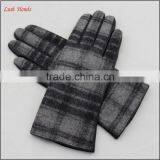 Mens Leather and Gingham Checks Fabric Gloves Touch Screen Lining Polyester thumbnail-3
