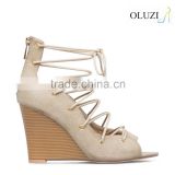 OLNS022 2016 fashion and sexy lace up straps wedge sandals hollow out open toe suede women shoes                        
                                                                                Supplier's Choice
