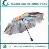 Good Gift for Your Customers Oil Painting Umbrella 3 Fold Umbrella