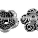 Tibetan Style Beads Caps, Lead Free, Flower, Antique Silver, Size: about 10x10x4mm, hole: 1mm(TIBEB-ZN182-S-LF)