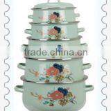 Personalized Light Blue Enamel Cookware Set 5 Pcs Stock Belly Pot With Enamel Lid thumbnail-1