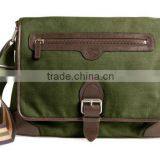 Washed Canvas and Leather Buckle Messenger Bag