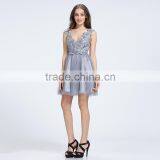 12735 V-neck Lace Tulle Harder Mesh With Satin Grey Sleeveless Cute Prom Party Dress thumbnail-4