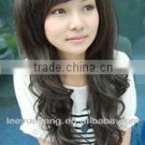 2014 top quality long black wavy wig with side bang