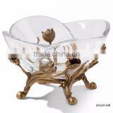 Ornamental Crystal Compote With Wave Edge, Unique Crystal Fruit Bowl Inlaid Bronze Casting Conch & Flower Vine Edge thumbnail-4