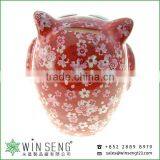 Dealers Coins Owl Shape Cherry Blossoms Flower Patterns Ceramic Animal Piggy Bank for Decoration thumbnail-3