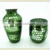 mosaic crackle glass vase green